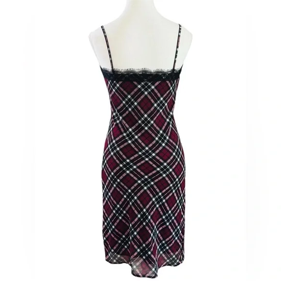 Michael Michael Kors Red Plaid Lace Trim Slip Dress Size 0 - Picture 4 of 8